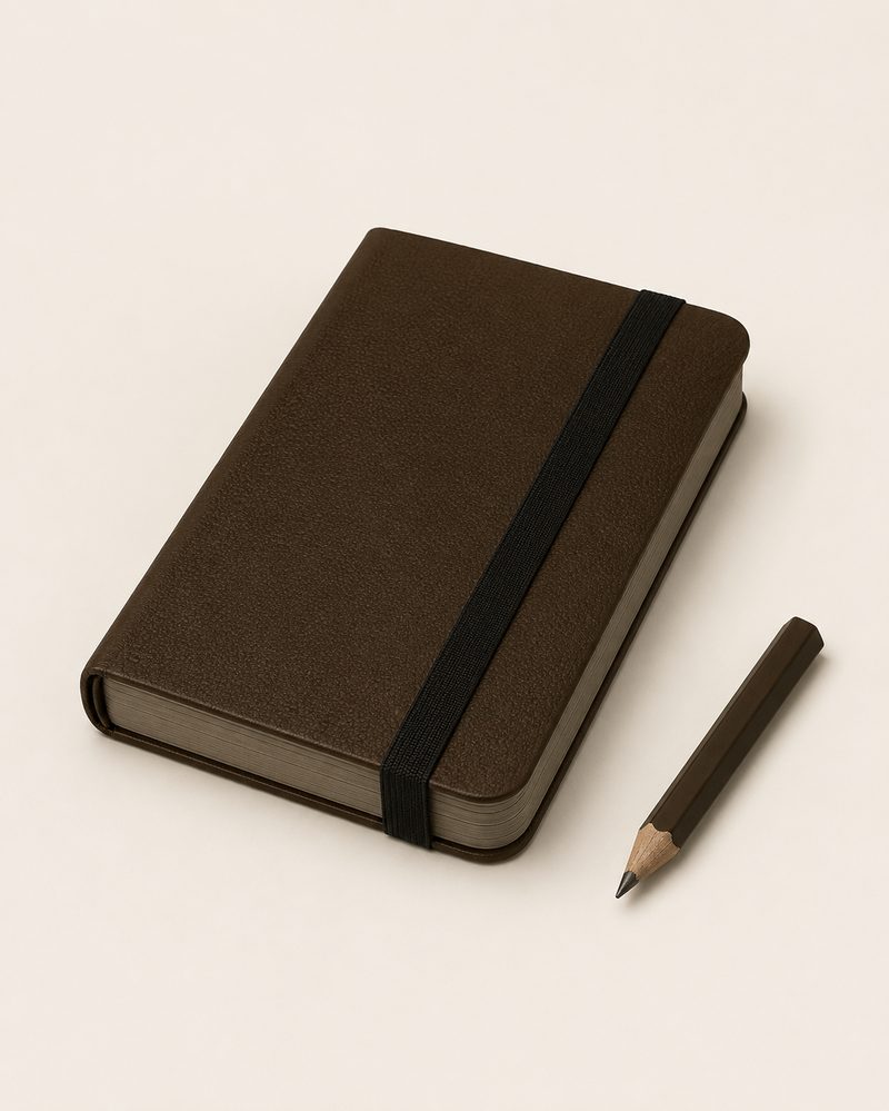 Avy Field Book, dark-brown waterproof notebook with pencil